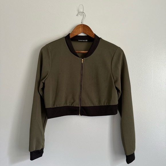 Charlotte Russe Cropped Bomber Jacket with Black Trim Large - Picture 1 of 1